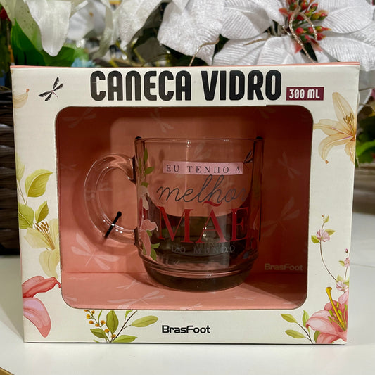 Caneca De Vidro Elegance 300 ml - Melhor Mãe Do Mundo | BrasFoot Presentes