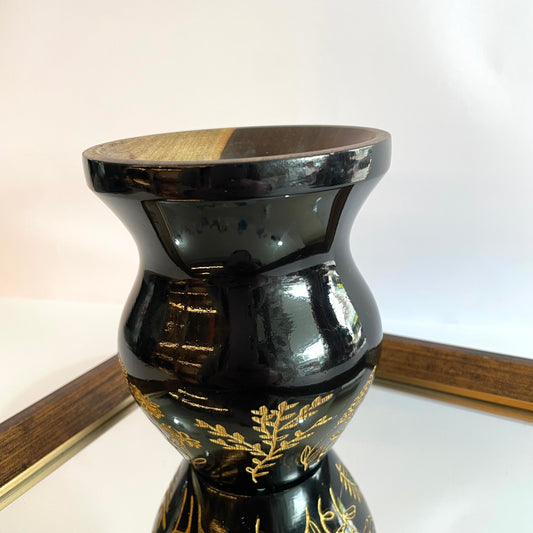 Cuia de Chimarrão Matetri Preta 12 cm – Madeira Imbuia com Detalhes Florais