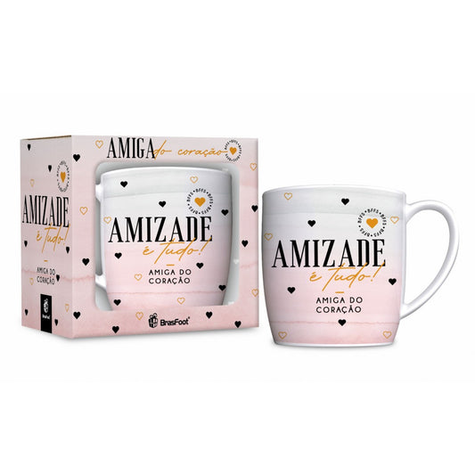 Caneca de Porcelana Urban 300ml - Amizade é Tudo! Amiga do Coração | Brasfoot