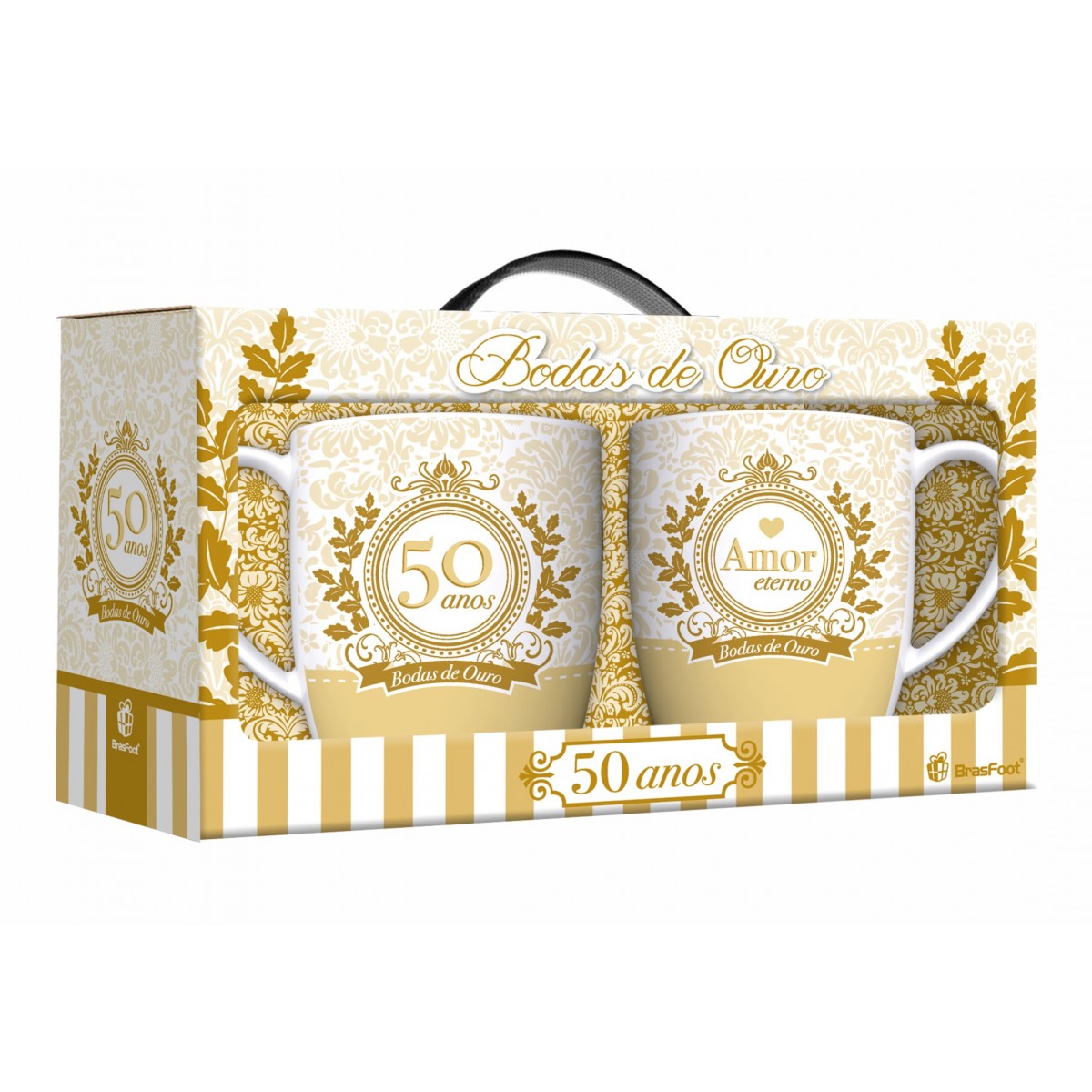 Kit 2 Canecas de Porcelana Urban 300 ml Bodas De Ouro | BrasFoot Presentes