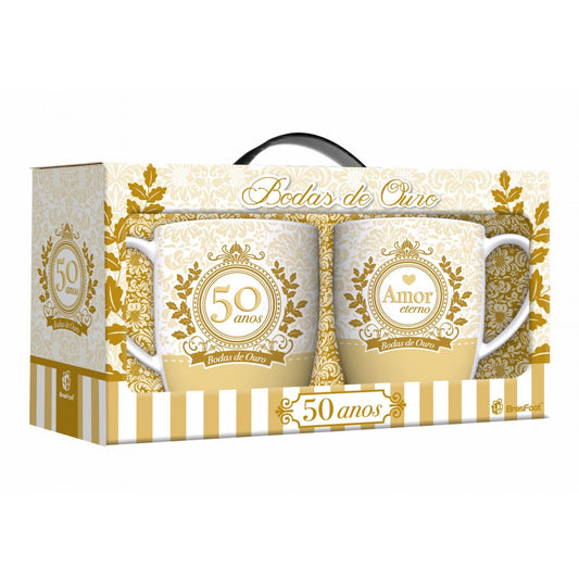 Kit 2 Canecas de Porcelana Urban 300 ml Bodas De Ouro | BrasFoot Presentes