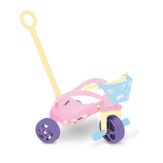 Triciclo Infantil Abelhinha Xalingo 1090.9 – Empurrador Removível + Proteção + Cestinha – Suporta até 23 kg