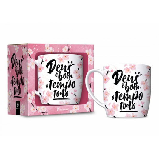Caneca de Porcelana Urban 300ml Deus é bom o tempo todo | Brasfoot Presentes