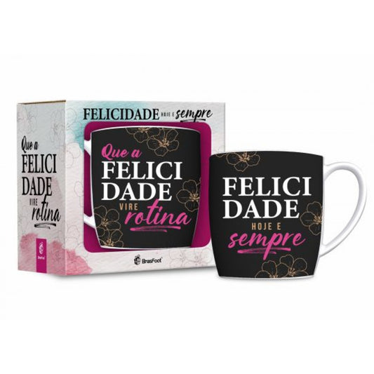 Caneca de Porcelana Urban 300ml - Que a Felicidade Vire Rotina | Brasfoot Presentes