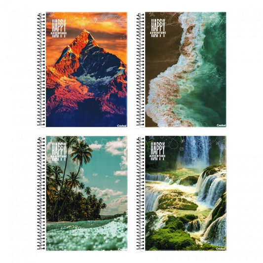 Caderno Universitário Happy Adventure 10 Matérias 200 Folhas – Capa Dura | Credeal
