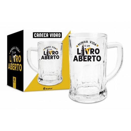 Caneca de Vidro 565ml - Minha Vida é um Litro Aberto | Brasfoot