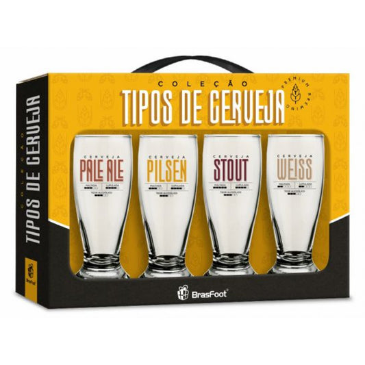 Kit 4 Copos Munich 200 ml - Tipos de Cerveja | Brasfoot Presentes
