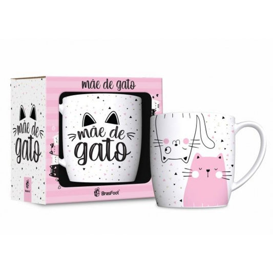 Caneca Porcelana Urban 300 ml - Mãe de Gato | Brasfoot Presentes