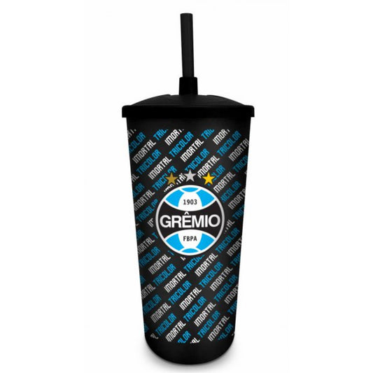 Copo Plástico 500 ml com Canudo | Grêmio | Brasfoot Presentes