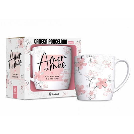 Caneca de Porcelana Urban 300ml - Amor de Mãe é o Melhor do Mundo | Brasfoot Presentes