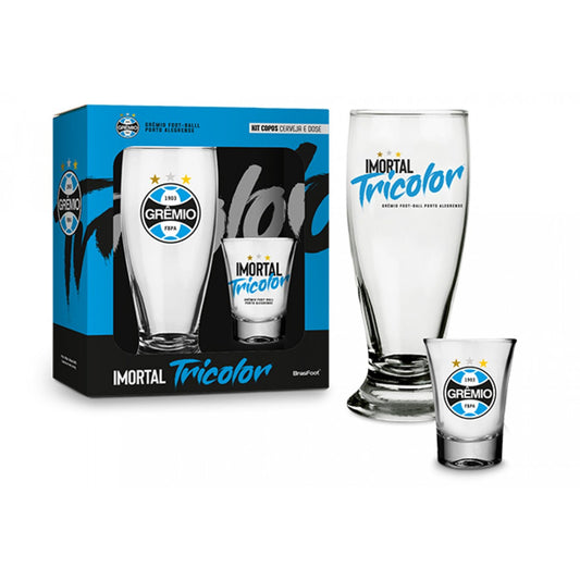 Kit Copo Munich 200 ml e Copo Dose | Grêmio Imortal Tricolor | Brasfoot Presentes