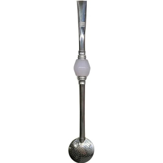 Bomba de Chimarrão Inox com Pedra Acrílica Sextavada Branca 22 cm – Matetri