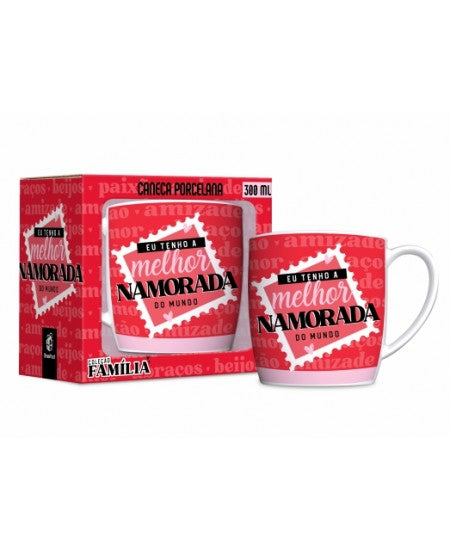 Caneca de Porcelana Urban 300 ml - Eu Tenho a Melhor Namorada do Mundo | Brasfoot Presente