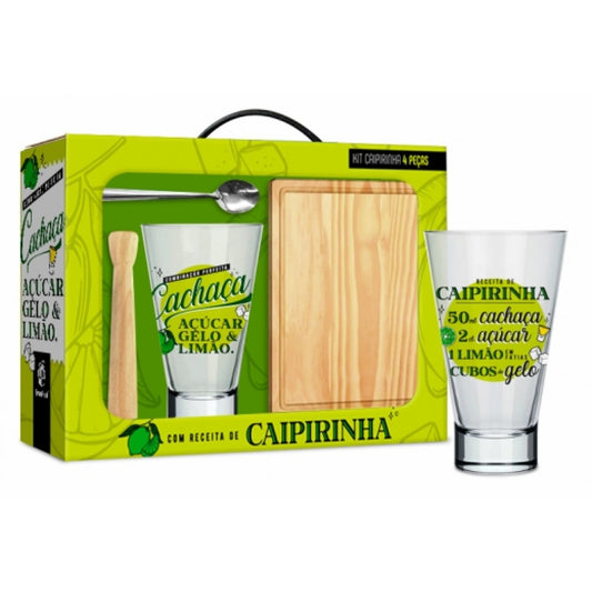 Kit Caipirinha com Receita | Copo, Socador, Tábua e Colher | Brasfoot Presentes