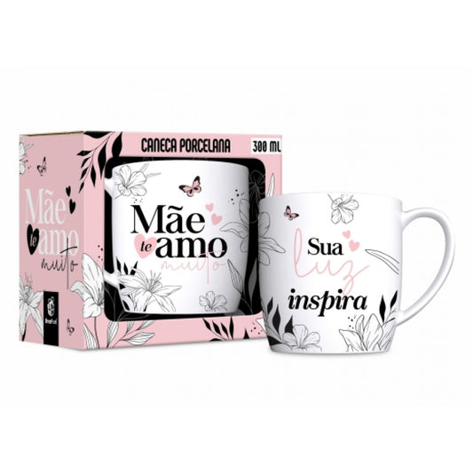 Caneca de Porcelana Urban 300 ml - Mãe, A Sua Luz Inspira | BrasFoot Presentes