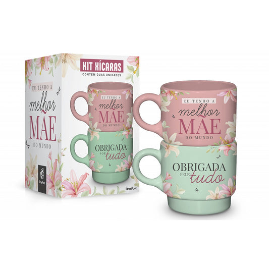 Kit 2 Xícaras 210 ml - Melhor Mãe do Mundo | BrasFoot Presentes
