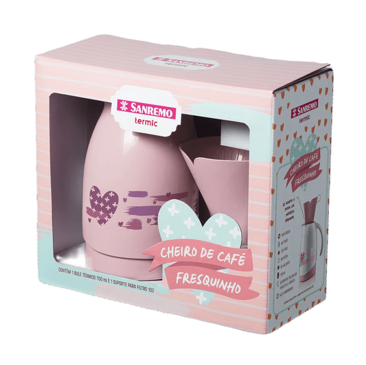 Conjunto Garrafa Térmica 700 ml + Suporte para Filtro 102 | Rosa | Sanremo