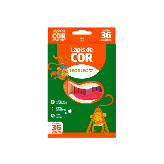 Lápis de Cor Sextavado 36 Cores Leo&Leo Atóxico – Mina 2,6 mm – Estojo 36 Unidades (Ref. 4482)