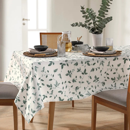 Toalha de Mesa Retangular 1,60×2,50 m Döhler Clean – Estampa Botânica – 8 Lugares | 50% Algodão / 50% Poliéster com Tecnologia Clean
