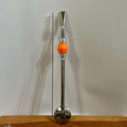 Bomba de Chimarrão Aço Inox 25 cm com Rosca - Pedra Acrílica | Garibaldi