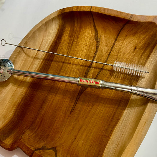 Bomba de Chimarrão Aço Inox 25 cm Com Rosca - Pingente Deus é Fiel | Garibaldi