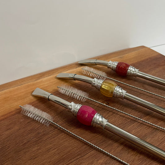 Bomba de Chimarrão Aço Inox 23 cm com Rosca - Pedra Acrílica Brilhosa | Garibaldi