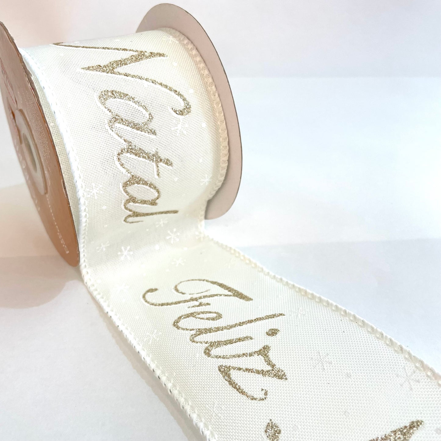 Fita Aramada Branca Feliz Natal Vermelho Linho com Glitter 6,3 cm × 9,14 m FlorArte Feliz | Ideal para Laços, Presentes e Decoração de Natal