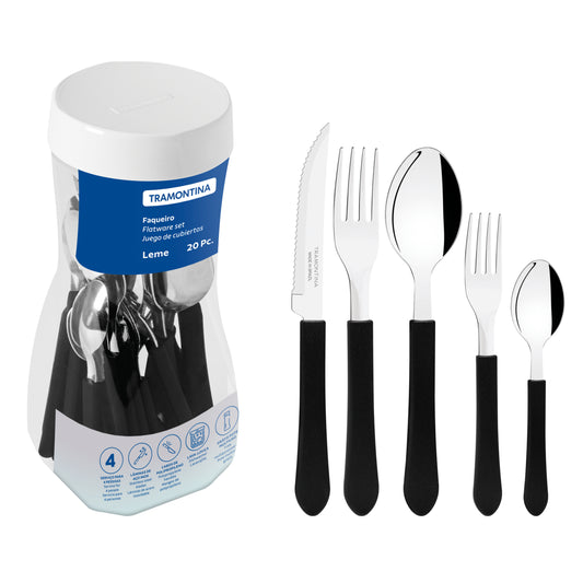 Faqueiro Conjunto de Talheres Leme com Lâminas em Aço Inox e Cabos de Polipropileno 20 Peças | Três Opções de Cor | Tramontina