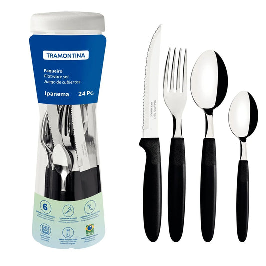 Faqueiro Ipanema com Lâminas em Aço Inox e Cabos de Polipropileno com Pote Plástico 24 Peças | Tramontina