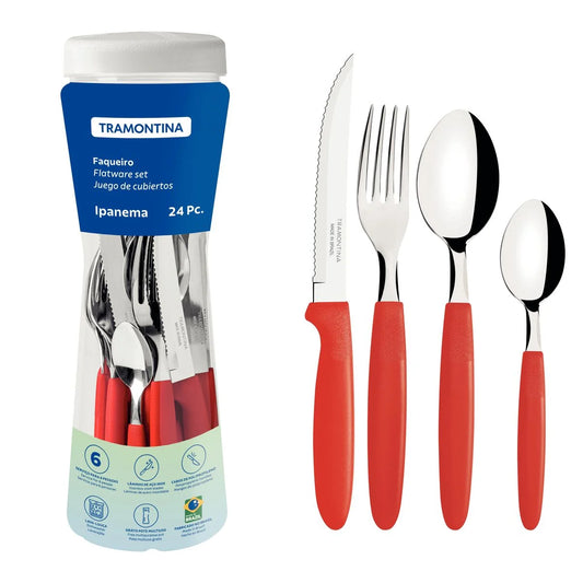 Faqueiro Ipanema com Lâminas em Aço Inox e Cabos de Polipropileno com Pote Plástico 24 Peças | Tramontina