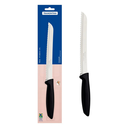 Faca para Pão Plenus com Lâmina em Aço Inox e Cabo de Polipropileno Preto 8" | Tramontina
