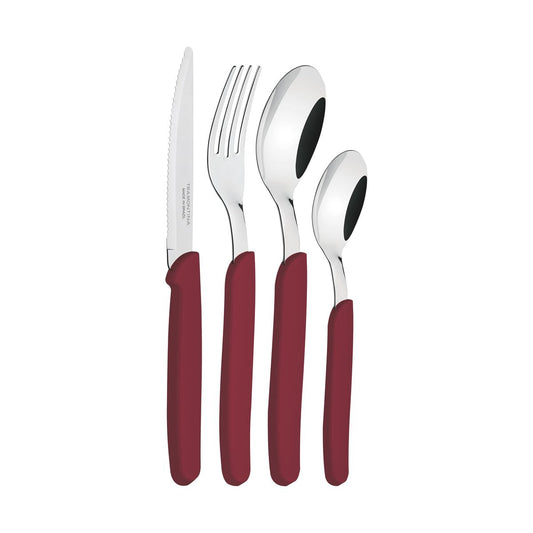 Faqueiro Carmel com Lâminas em Aço Inox e Cabos de Polipropileno Carmín Médio 24 Peças | Tramontina