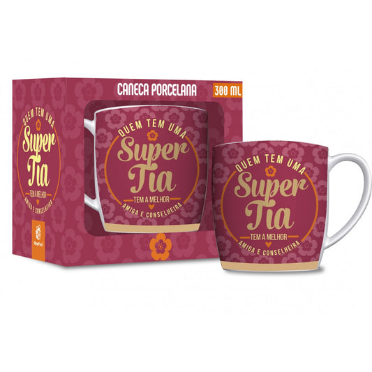 Caneca de Porcelana Urban 300ml Família - Quem tem uma Super Tia, tem a Melhor Amiga e Conselheira | Brasfoot