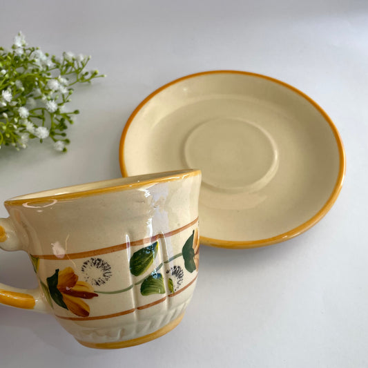 Xícara de Chá com Pires Decorada com Flores | Cerâmica Star Bella