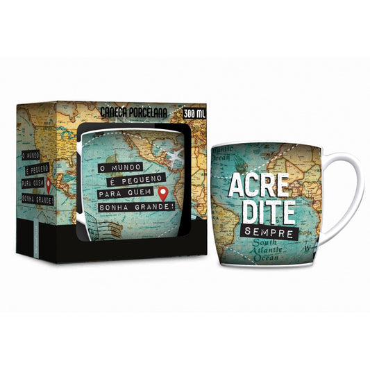 Caneca de Porcelana Urban 300 ml - O Mundo é Pequeno pra Quem Sonha Grande | BrasFoot Presentes