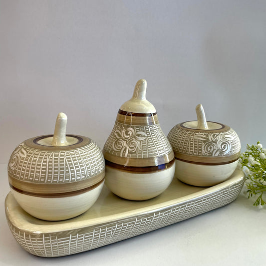 Conjunto Decorativo Bandeja com 3 Frutas em Cerâmica – Star Bella