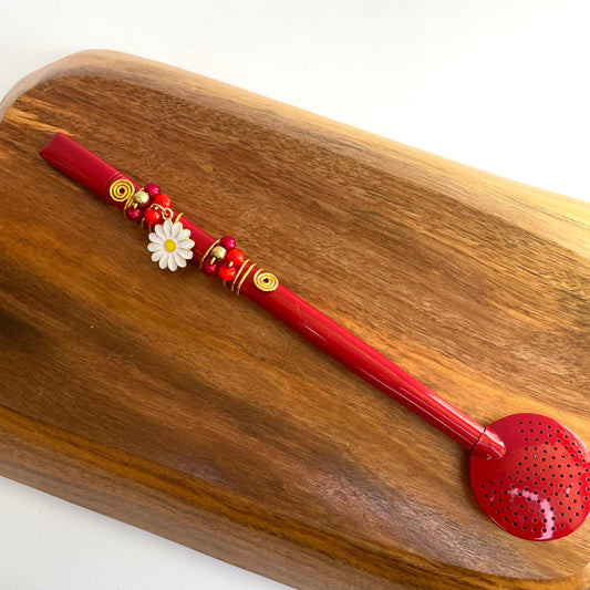 Bomba de Chimarrão Inox 23 cm Vermelha com Pingente – Estilo e Personalidade | Sem Rosca