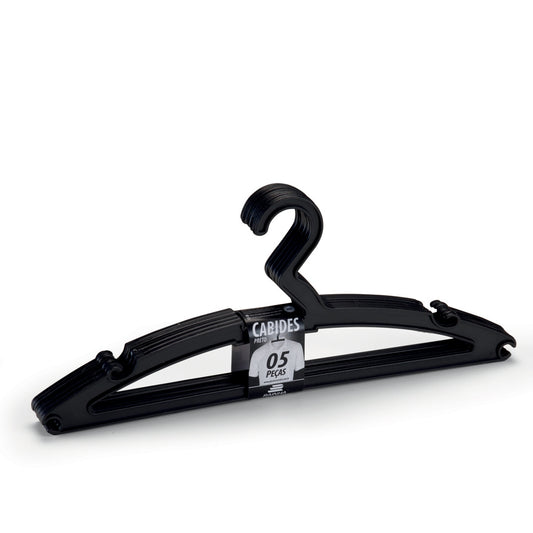 Kit com 5 Cabides Preto | Plásticos Rainha