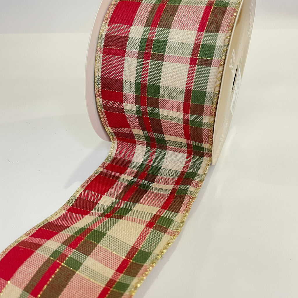 Fita Aramada Xadrez Costura Colorida 6,3 cm × 9,14 m – Marca FlorArte – Ideal para Laços, Decoração Natal & Artesanato