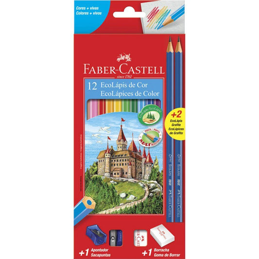 Lápis de Cor EcoLápis 12 Cores, Kit com Apontador, Borracha e 2 EcoLápis Grafite | Faber-Castell