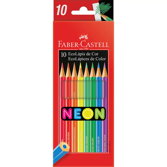 Lápis de Cor Sextavado Ecolapis 10 Cores Neon | Faber-Castell