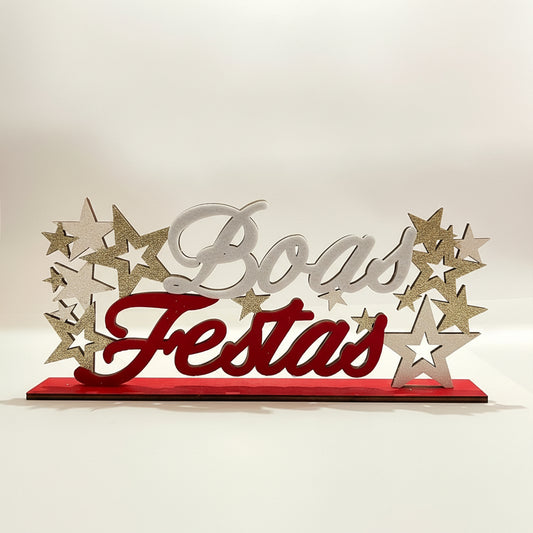 Placa Natalina MDF Boas Festas – Multiart Christmas 10,5 × 30 cm – Enfeite Decorativo Natal