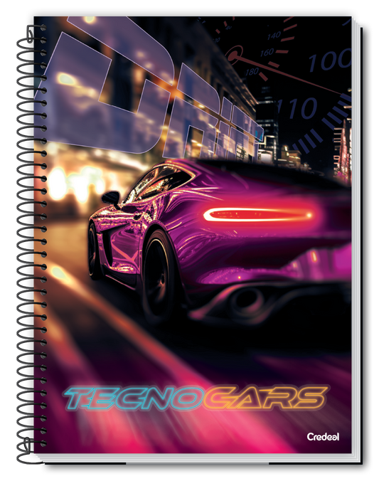 Caderno TecnoCars | Universitário Capa Dura 1 Matéria 96 Folhas | Credeal