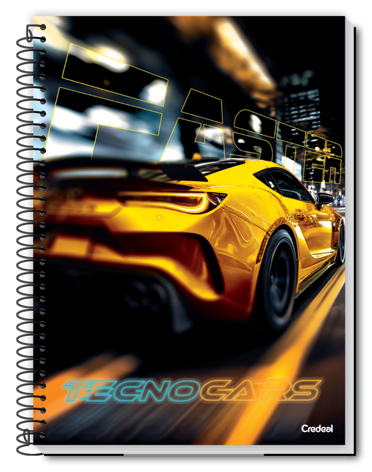 Caderno TecnoCars | Universitário Capa Dura 1 Matéria 96 Folhas | Credeal