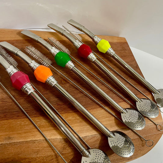 Bomba de Chimarrão Aço Inox 25 cm com Rosca - Pedra Acrílica | Garibaldi