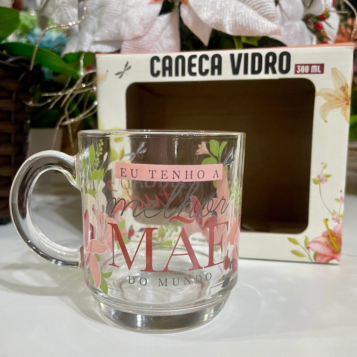 Caneca De Vidro Elegance 300 ml - Melhor Mãe Do Mundo | BrasFoot Presentes