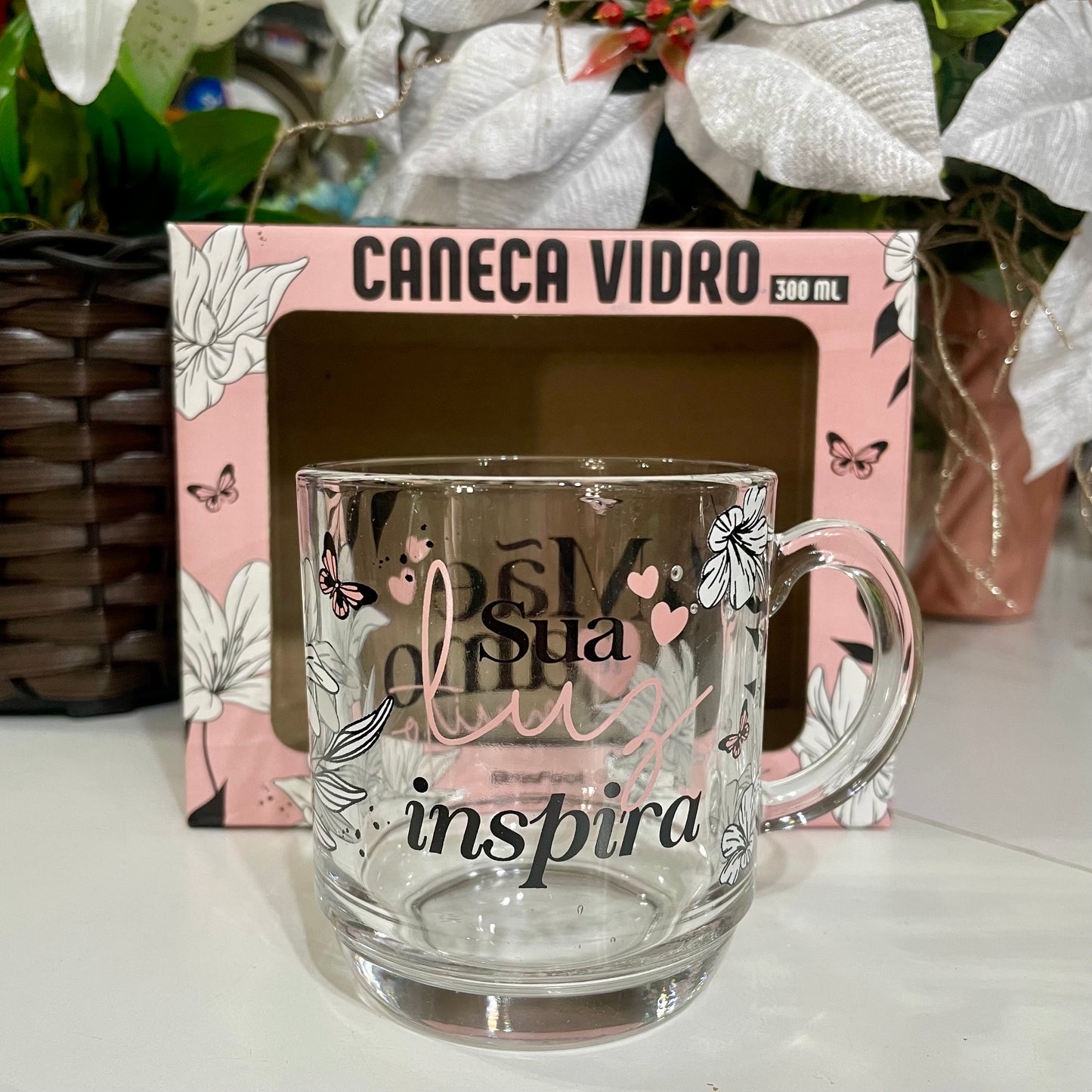 Caneca De Vidro Elegance 300 ml - Mãe Sua Luz Inspira | BrasFoot Presentes