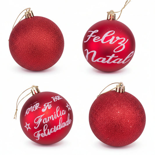 Bola de Natal Vermelha 8 cm (tubo c/ 4 unidades) – Kit Enfeites Árvores • Art Christmas