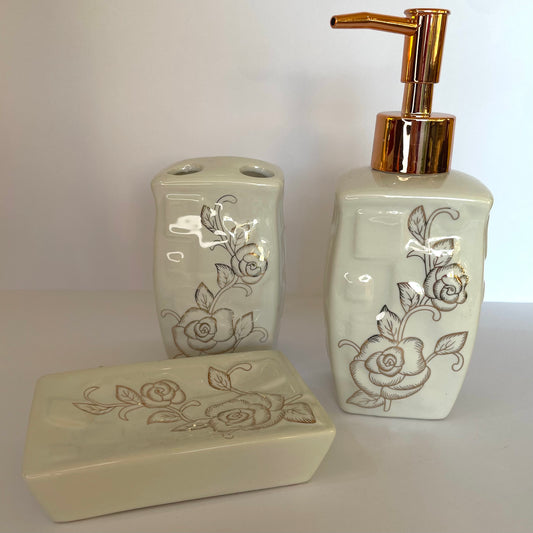 Kit Banheiro Porcelana - Dispenser Sabonete Líquido, Porta Sabonte e Porta Escova de Dente | Wellmix