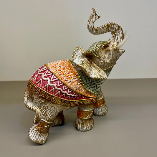 Elefante Clássico em Resina – Colorido com Detalhes em Dourado
